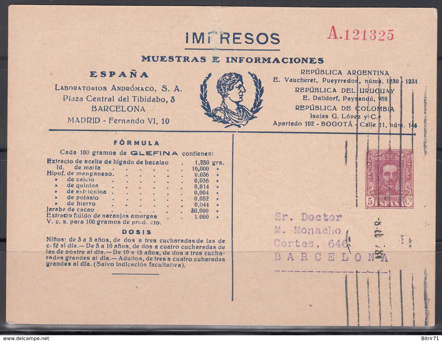 Laboratorios Andrómaco, S.A., Tarjeta Postal Iniciativa Privada. - Cartas & Documentos