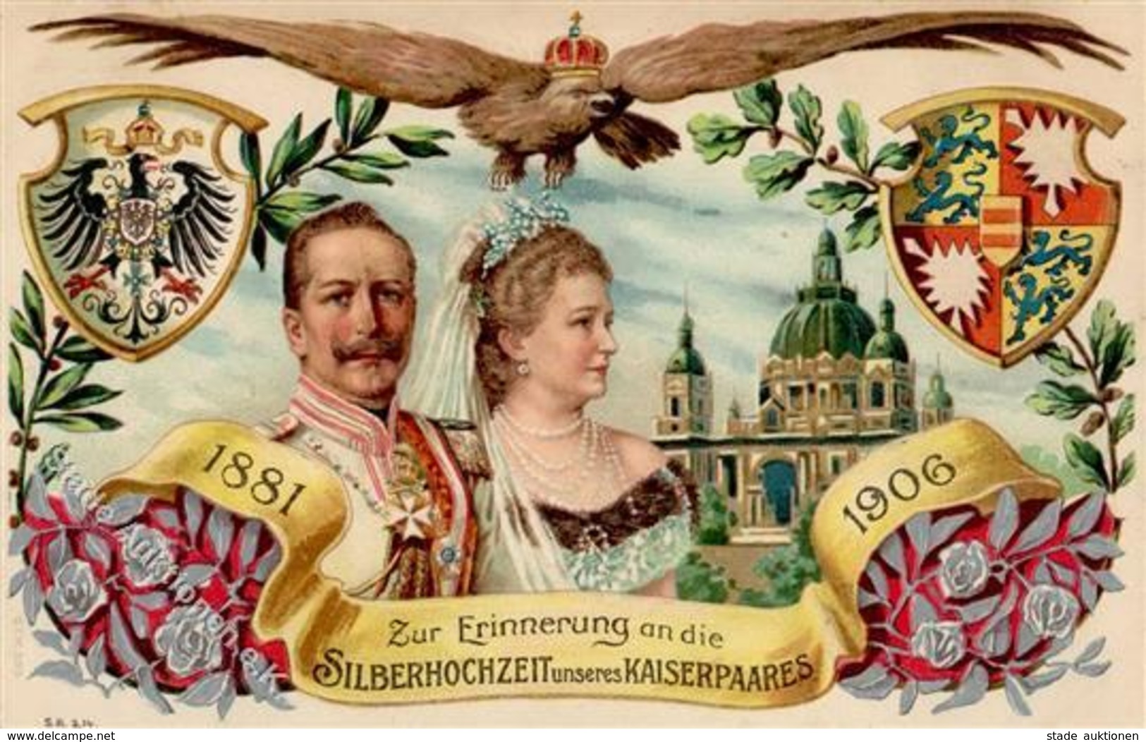 Adel Hohenzollern Kaiser Wilhelm II. Und Kaiserin Auguste Viktoria Präge-Karte 1906 I-II (Marke Entfernt) - Familias Reales