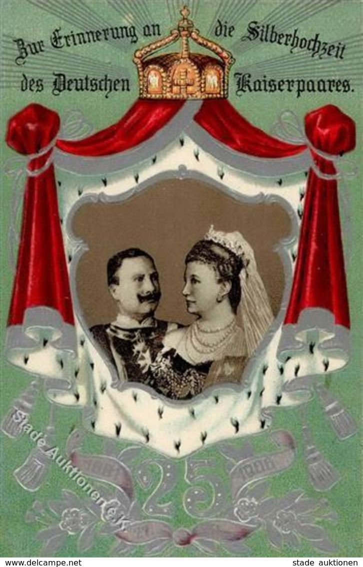 Adel Hohenzollern Kaiser Wilhelm II. Und Kaiserin Auguste Viktoria Präge-Karte I-II - Königshäuser