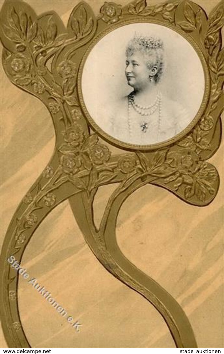 Adel Hohenzollern Kaiserin Auguste Viktoria Präge-Karte I-II - Royal Families