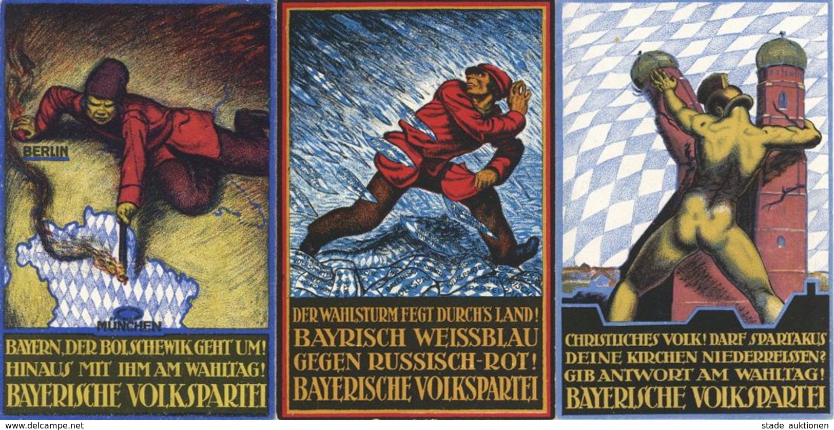 BAYERISCHE VOLKSPARTEI - 3 Versch. Dekorative Propagandakrten I-II - Ereignisse