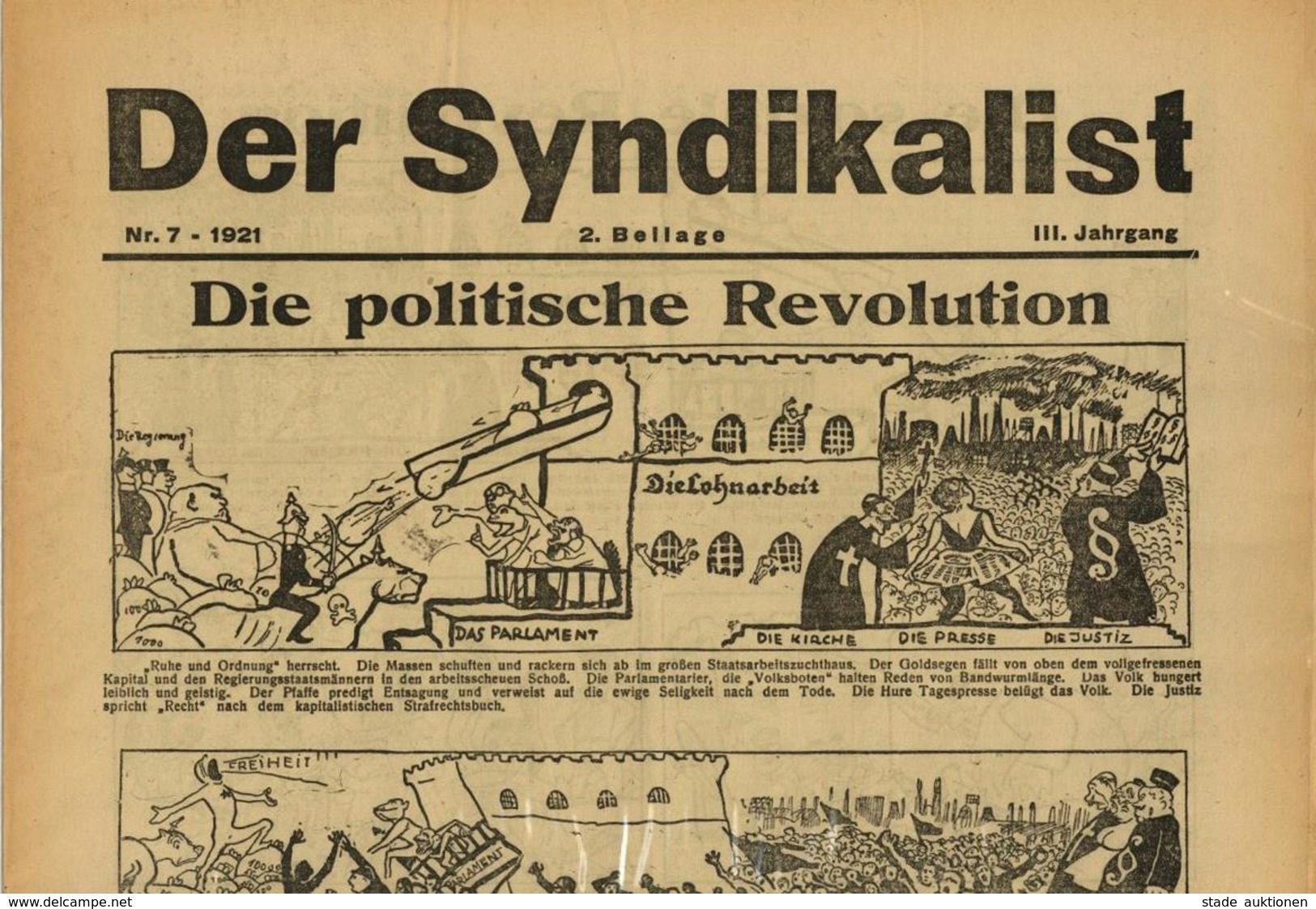 Buch Politik Zeitungsbeilage Der Syndikalist Nr. 7 1921 Redaktion Max Winkler Neukölln II - Eventos