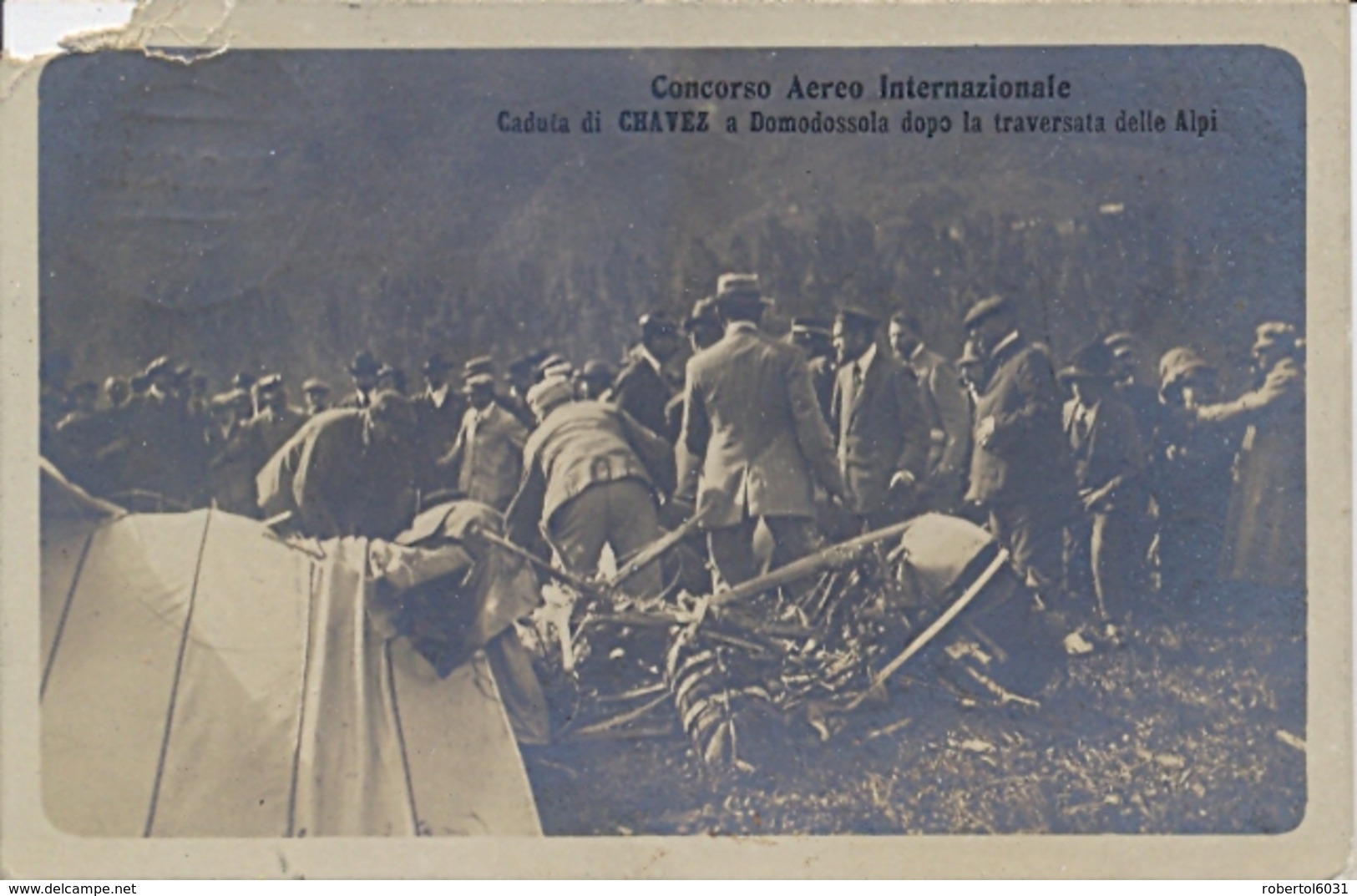 Italia Cartolina Illustrata 1910 Chavez Caduto A Domodossola Dopo La Traversata Delle Alpi Viaggiata 29 Settembre 1910 - Aviatori