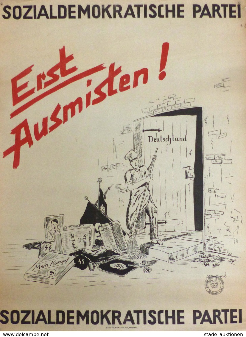 Politik Nachkrieg WK II SPD Plakat Ca. 60,5 X 46 Cm Erst Ausmisten II (kleine Einrisse) - Events