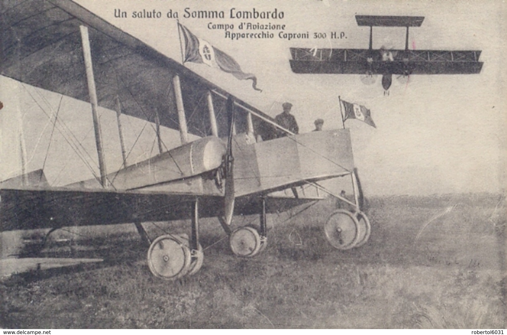 Italia Cartolina Illustrata Somma Lombardo Campo D'Aviazione Apparecchio Caproni 300 H. P. Viaggiata 1922 - Aerodromi