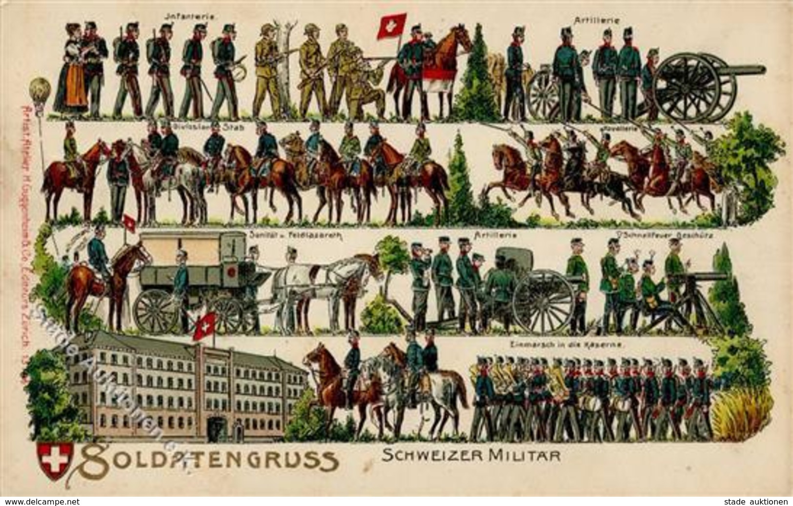 Militär Schweiz Uniformen Regimenter  Prägedruck 1909 I-II - Uniforms