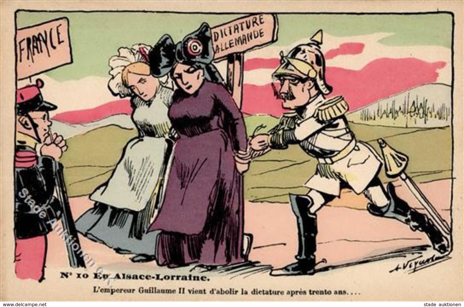 Antipropaganda WK I Kaiser Wilhelm II. Diktatur Im Elsass Künstlerkarte I-II - Events