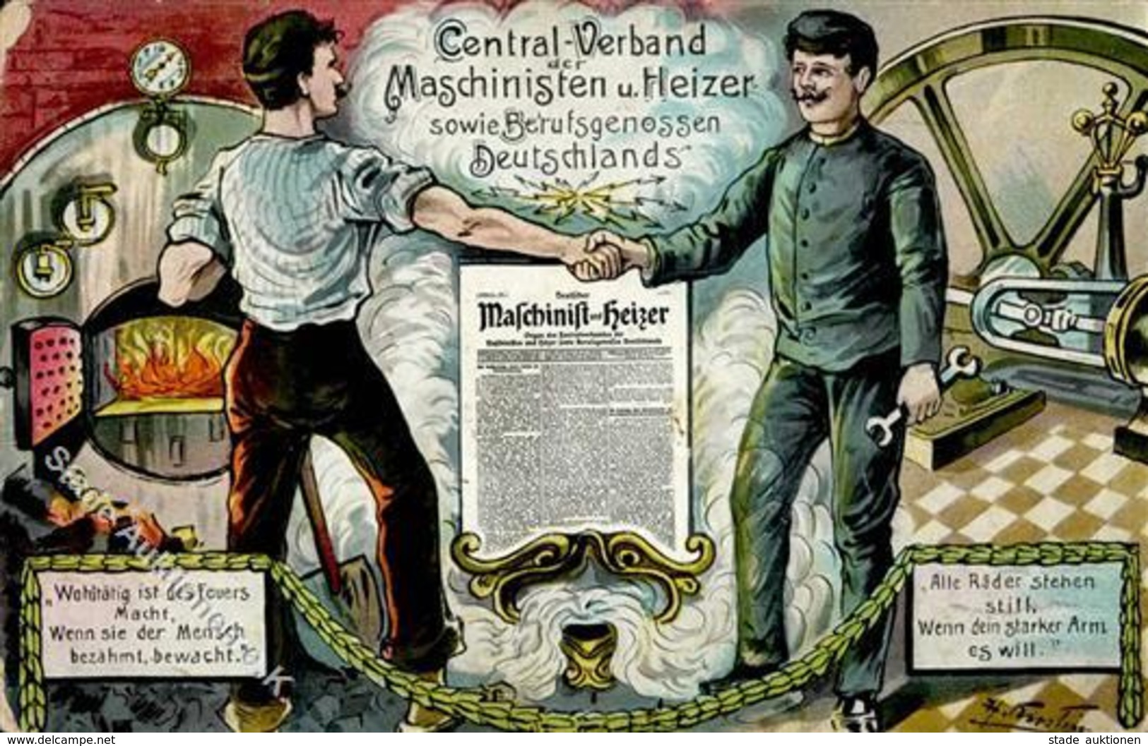Gewerkschaft Centralverband Maschinisten Und Heizer Künstlerkarte 1909 I-II (Ecke Abgestoßen) - Ereignisse