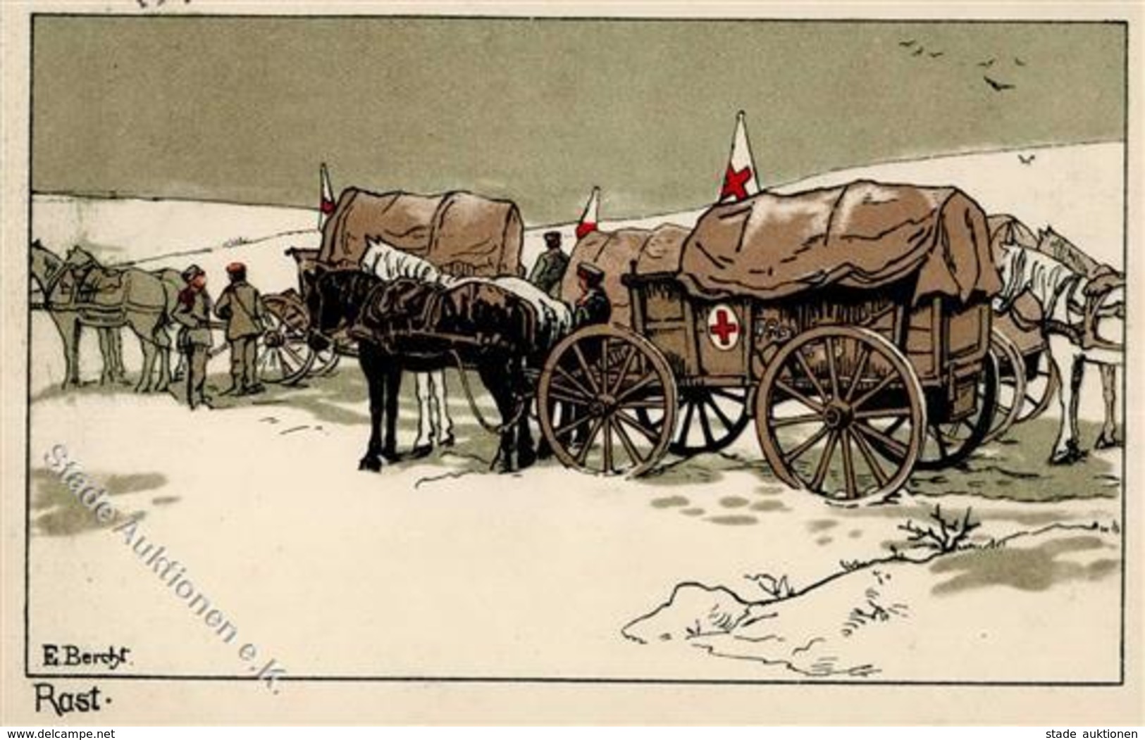 Rotes Kreuz WK I Rast Sign. Bercht, E. Künstlerkarte 1917 I-II - Red Cross