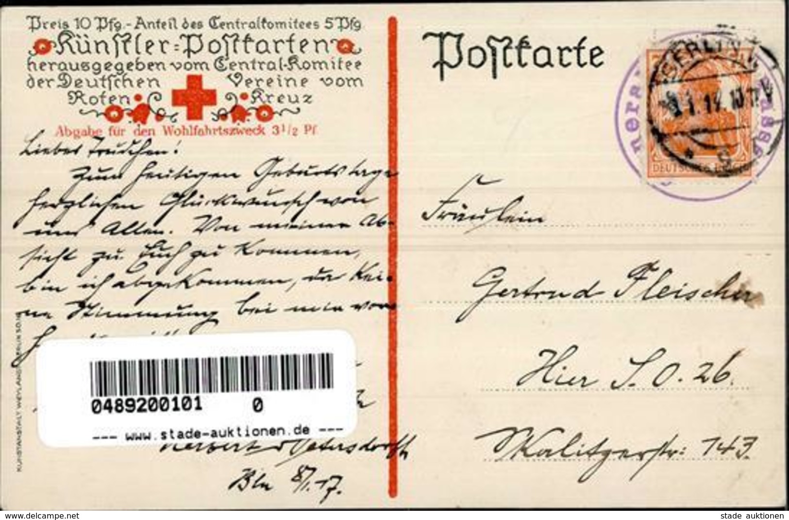 Rotes Kreuz WK I Rast Sign. Bercht, E. Künstlerkarte 1917 I-II - Rotes Kreuz