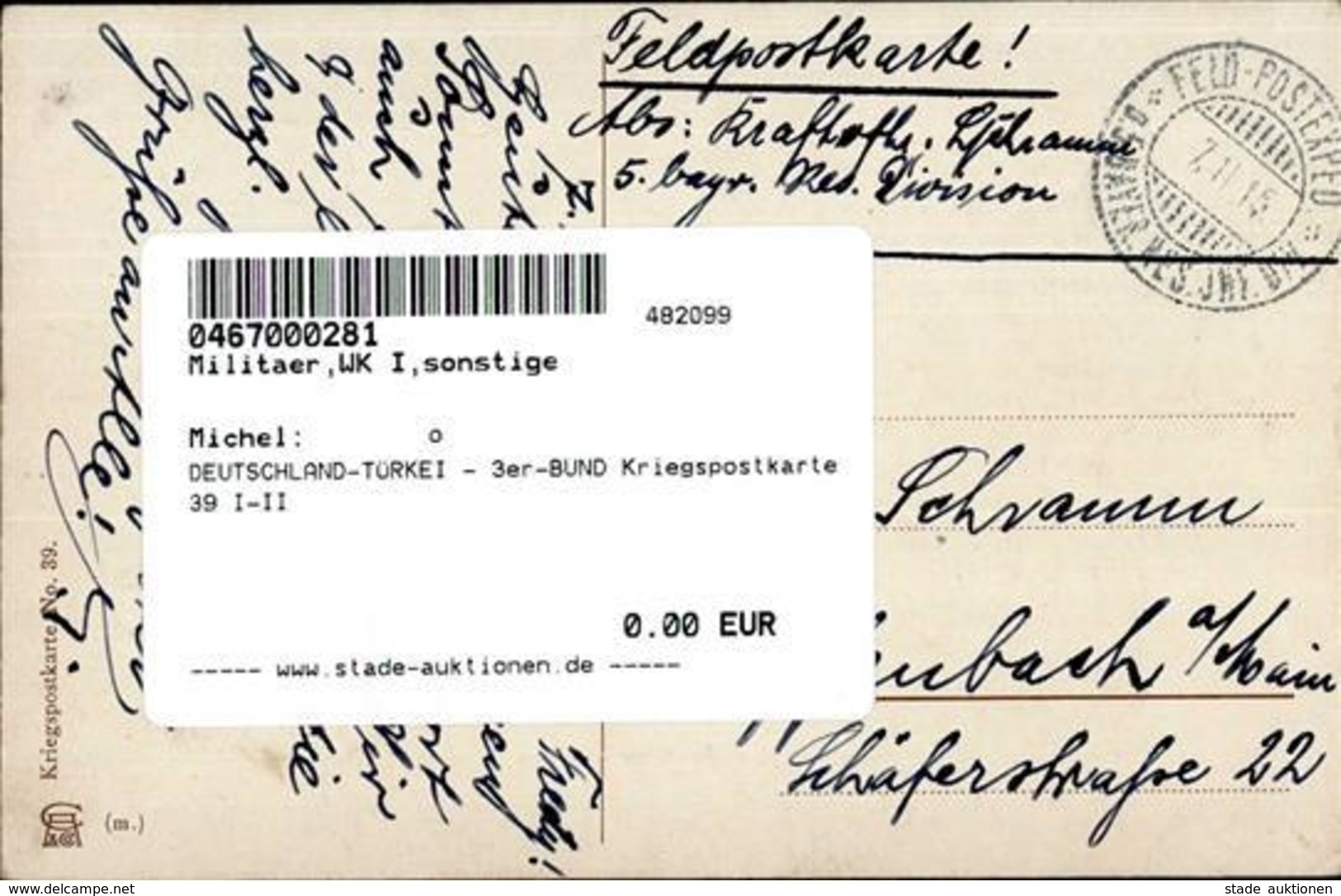 DEUTSCHLAND-TÜRKEI - 3er-BUND Kriegspostkarte 39 I-II - War 1914-18