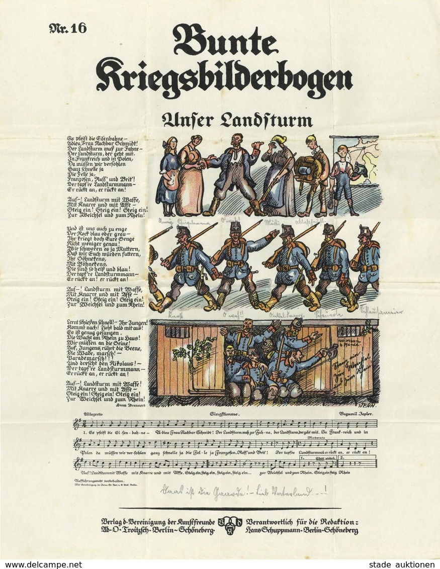 WK I Bunte Kriegsbilderbogen Als Feldpost Gelaufen Vrelag Vereinigung Der Kunstfreunde II (fleckig) - Weltkrieg 1914-18