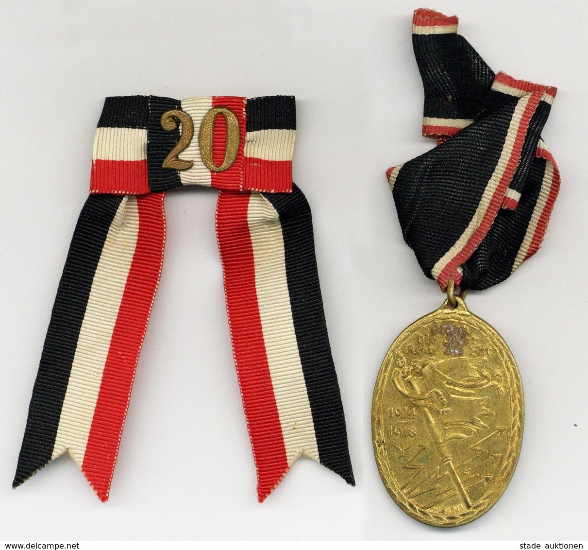 WK I Orden Kyffhäuser Medaille Blank Die Wehr-rein Die Ehr 1914-1918 Ovale Medaille, Bronziert, Am Band Und Anstecknadel - Guerra 1914-18
