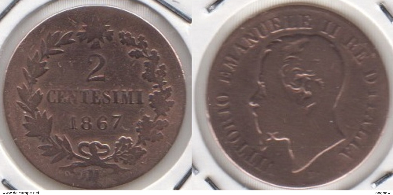 Italia 2 Centesimi 1867M KM#2.1 - Used - 1861-1878 : Vittoro Emanuele II