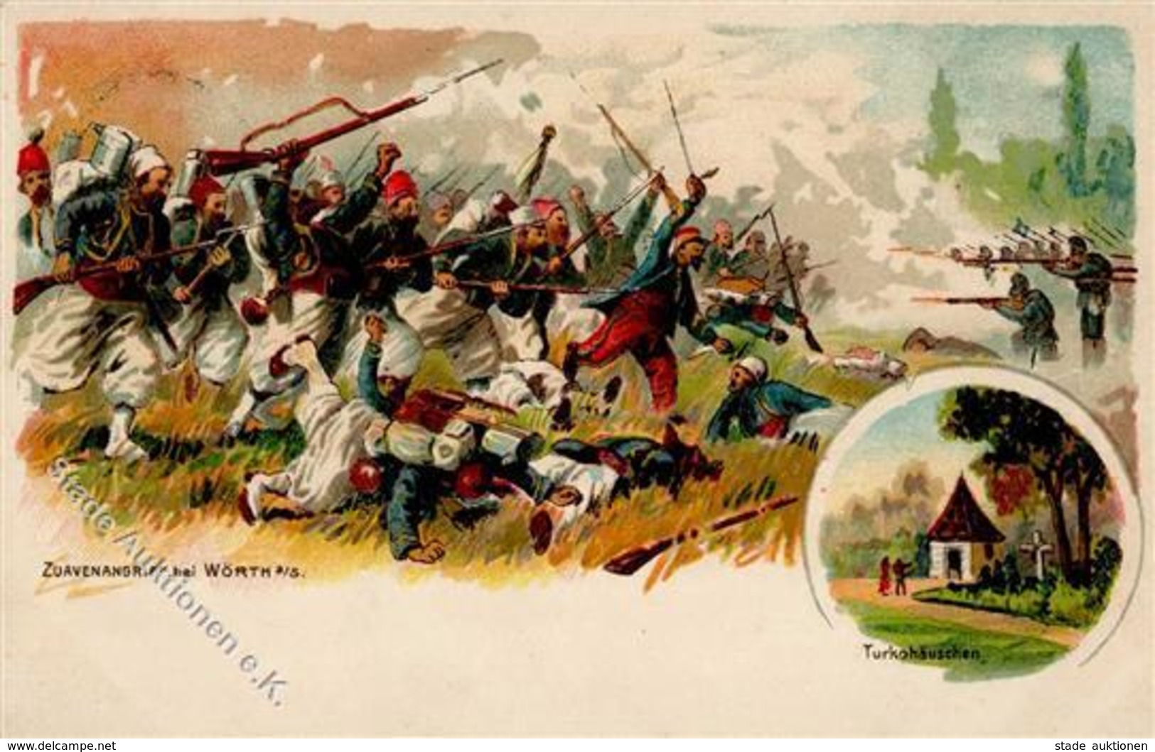 WK I, Zuavenangriff Bei Wörth A.S., Turkohäuschen, Kämpfe Bei Wörth (1870), Farbig 5 Pf Germania, DB SAARBURG 12.1.10" I - Weltkrieg 1914-18