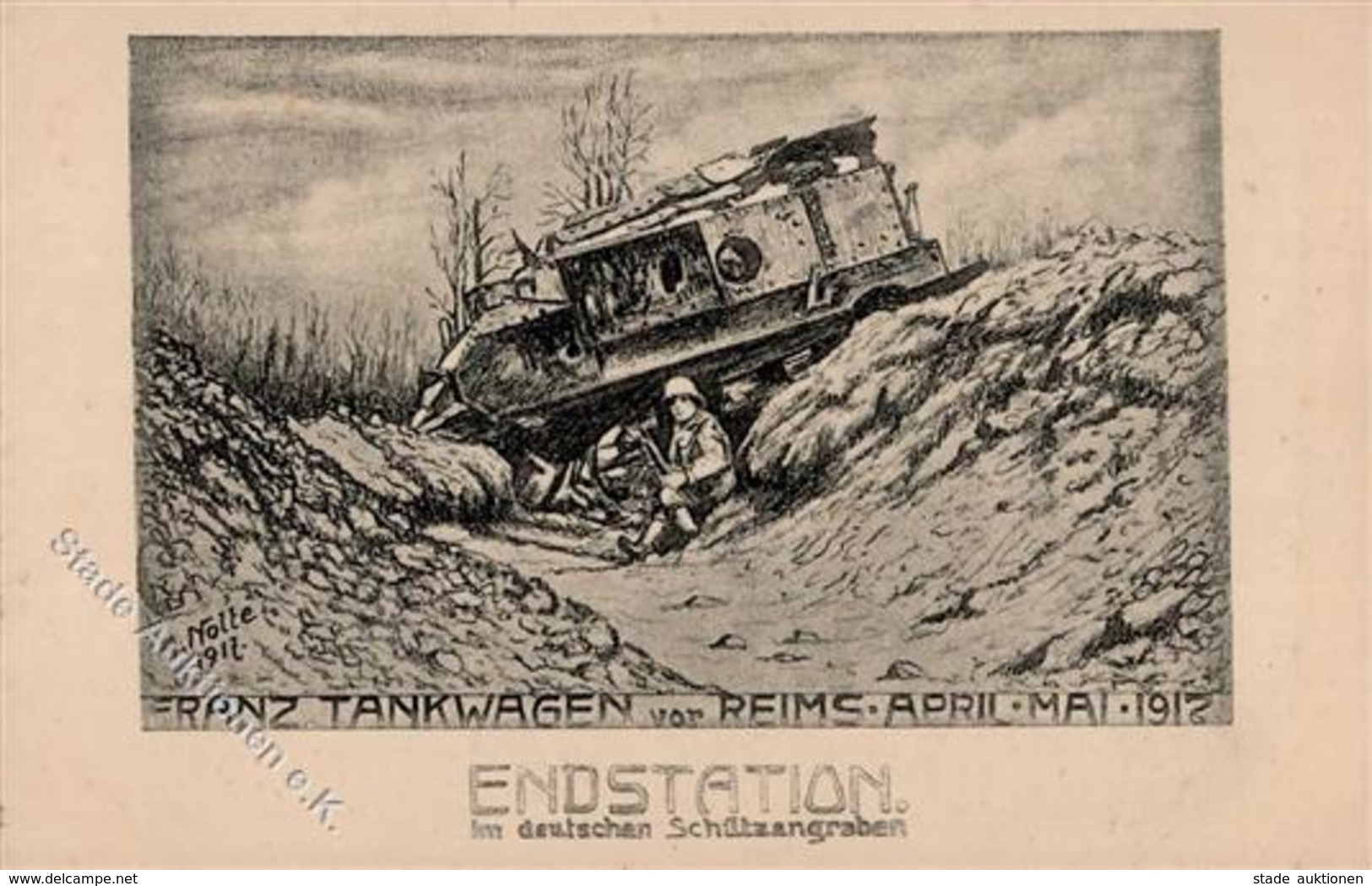 Panzer (WK I) Franz. Tankwagen Sign. Nolte, A. Künstlerkarte I-II Réservoir - Weltkrieg 1914-18