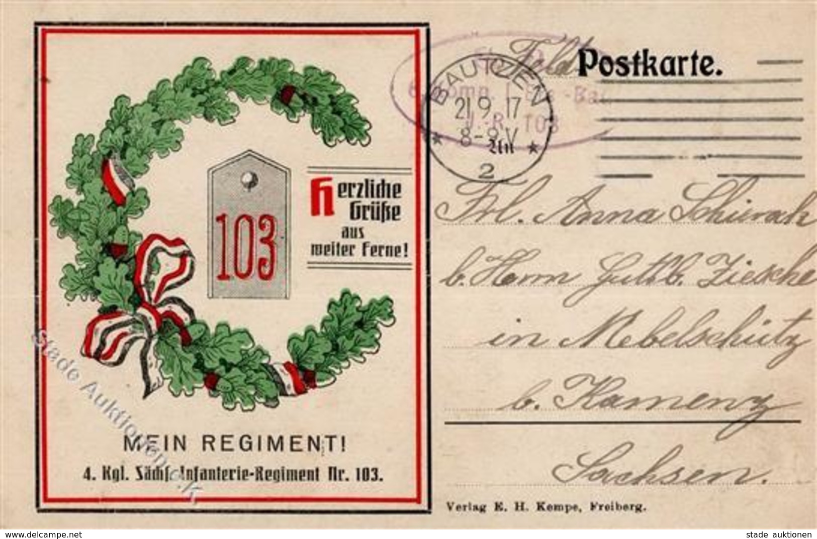 Regiment Bautzen (O8600) Nr. 103 Infant. Regt. 1917 I-II - Reggimenti