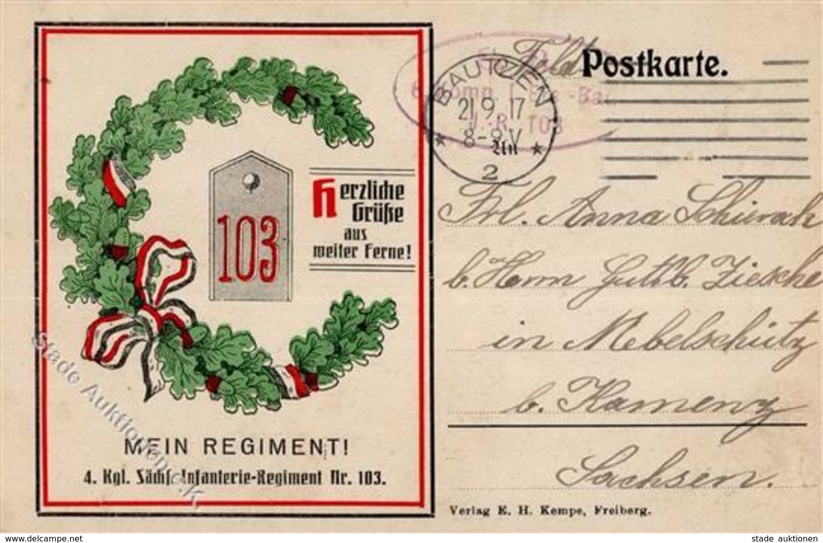 Regiment Bautzen (O8600) Nr. 103 Infant. Regt. 1917 I-II - Regimente