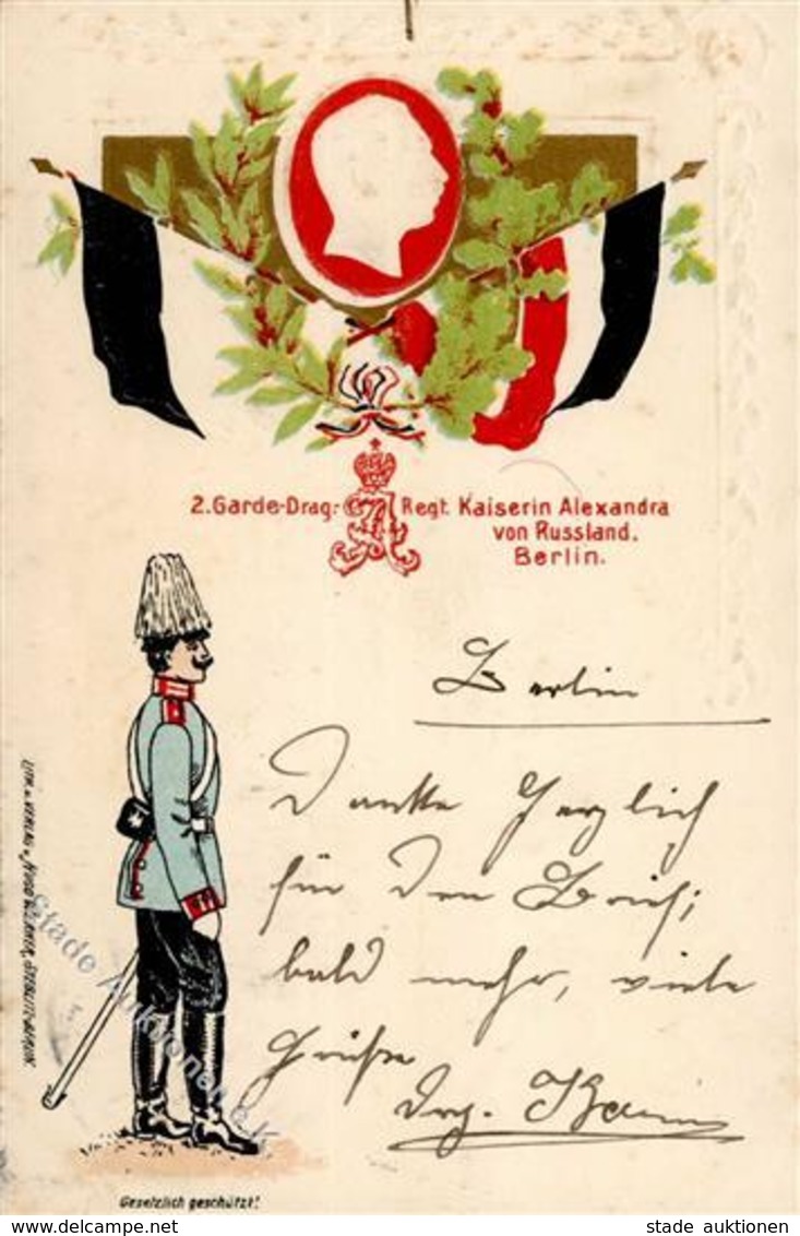 Regiment Berlin Mitte (1000) Nr. 2 Garde Dragoner Regt. Kaiserin Alexandra V. Russland Prägedruck I-II (fleckig) - Regimente