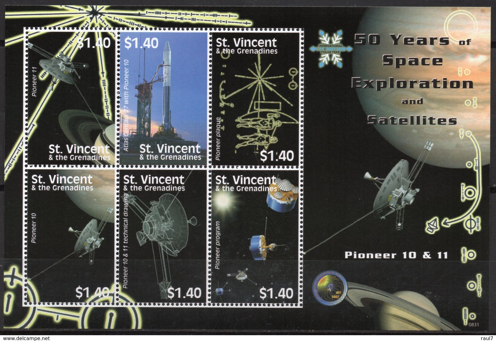 St Vincent 2008 - Exploration Spatial, Satellites, Pioneer - BF 6 Val Neuf // Mnh - St.Vincent & Grenadines