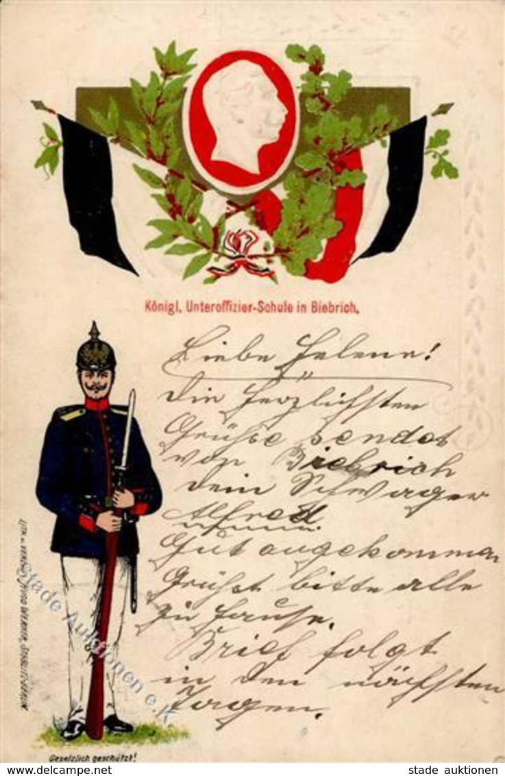 Regiment Biebrich (6200) Königl. Unteroffizier Schule   Prägedruck 1906 I-II - Regimente