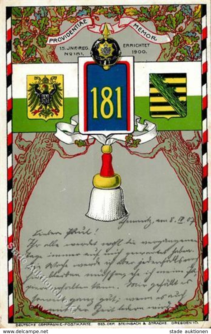 Regiment Chemnitz (O9000) Nr. 181 Infant. Regt. 1907 I-II - Regimente