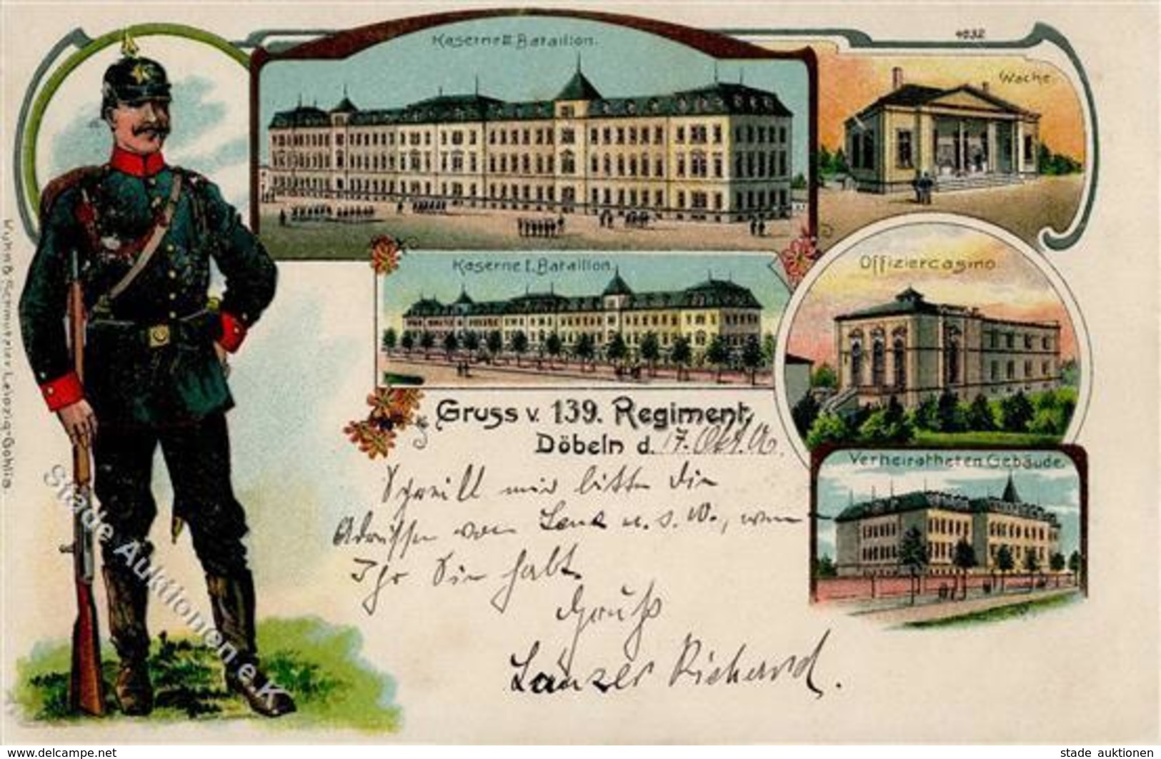 Regiment Döbeln (O7300) Nr. 139 Inf. Regt. Kaserne Wache Offizierskasino 1908 I-II - Regimente