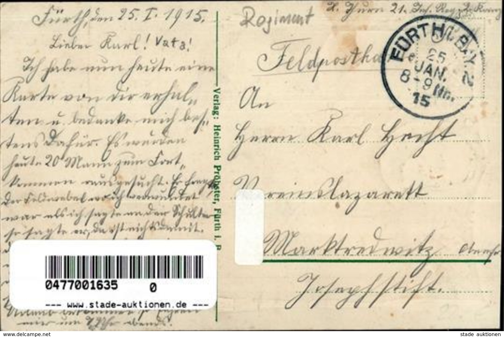 Regiment Fürth (8510) Nr. 21 Infant. Regt. Prägedruck 1915 I-II - Regimente