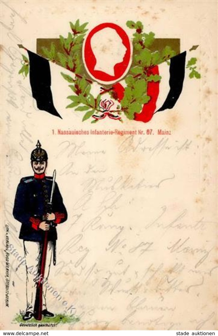 Regiment Mainz (6500) Nr. 87 1. Nassauisches Infanterie Regt. Prägedruck 1899 I-II (fleckig) - Regimente