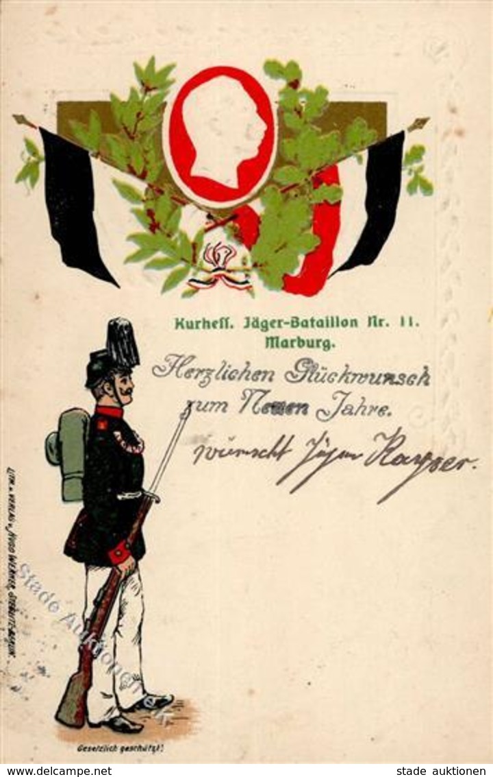 Regiment Marburg (3550) Nr. 11 Kurhess. Jäger Bataillon Prägedruck I-II (fleckig) - Regimente