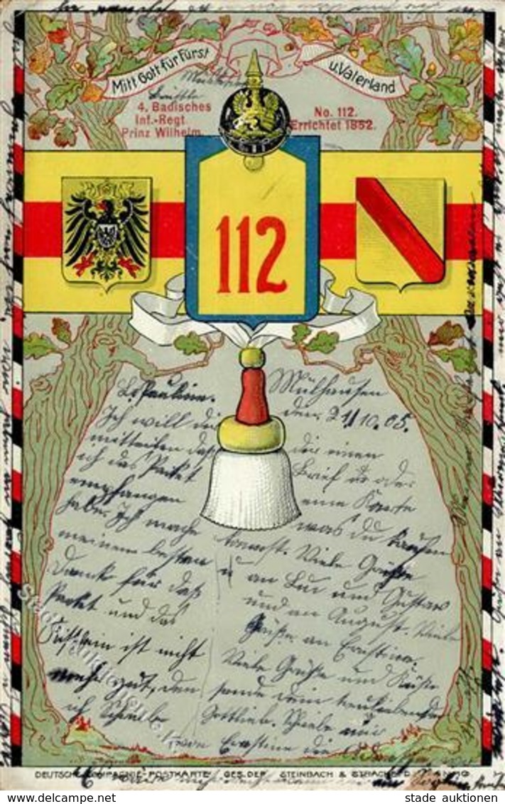 Regiment Mulhouse (68100) Frankreich Nr. 112 Infant. Regt. 1905 I-II - Regimente