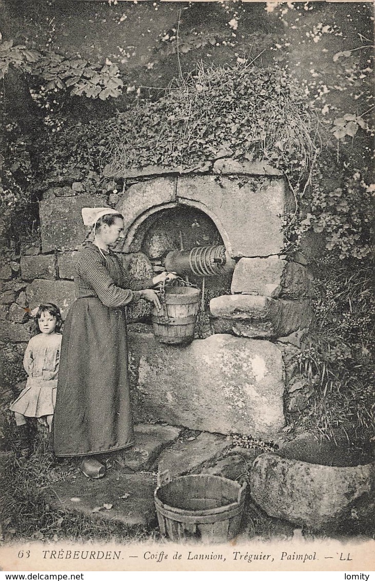 22 Trebeurden Coiffe De Lannion Treguier Paimpol Puits Folklore Breton Cpa Carte Animée - Trébeurden