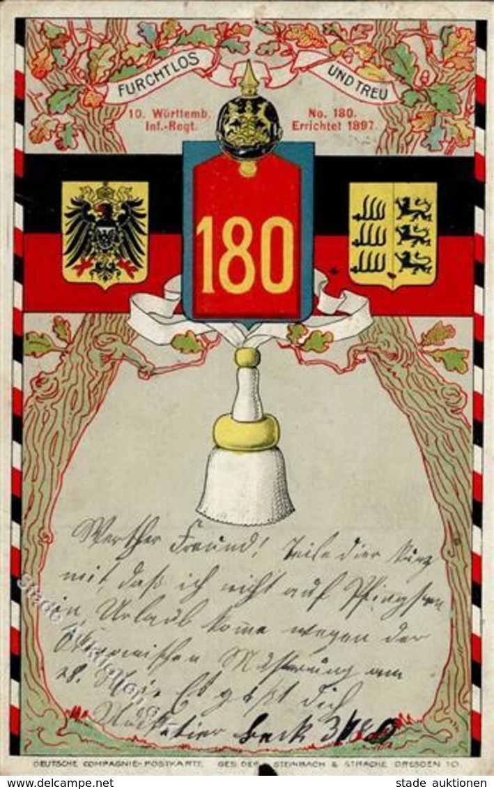 Regiment Tübingen (7400) Nr. 180 Infant. Regt. 1907 II (Reißnagelloch, Einkerbung, Stauchung) - Regimente