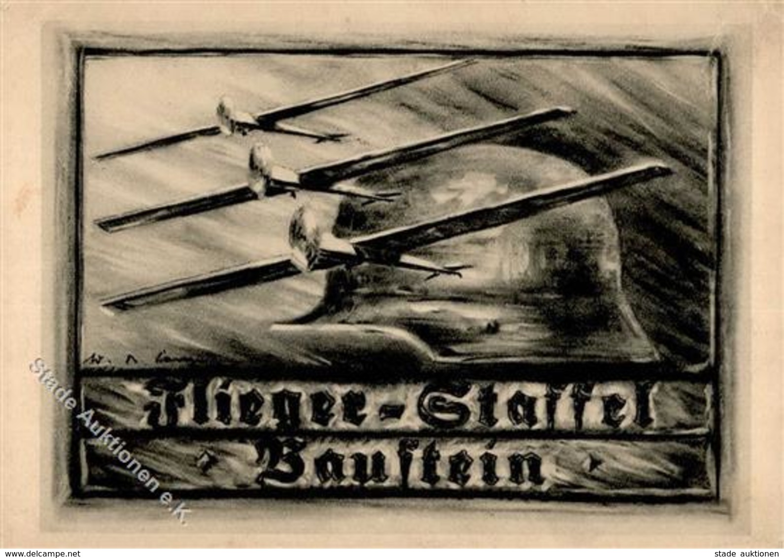Weimarer Republik Flieger Staffel Baustein Stahlhelm Flugzeug Spende  Künstlerkarte I-II Aviation - Geschichte