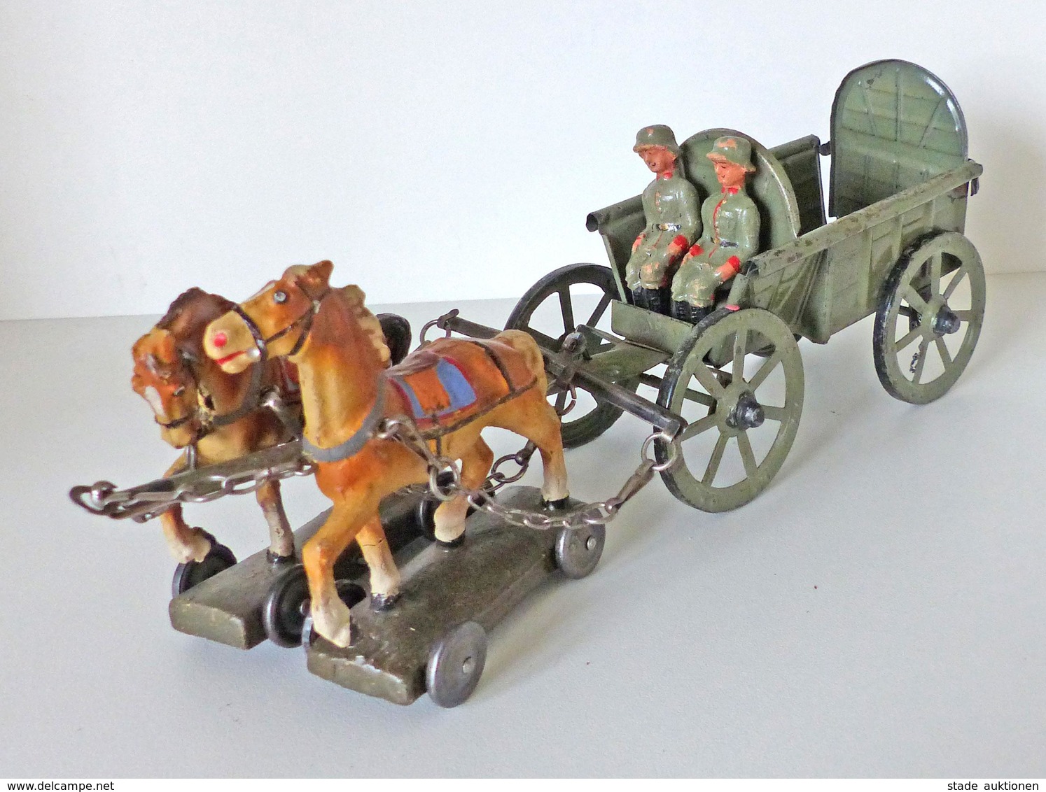 Zwischenkriegszeit Wehrmacht Lineol Figuren Pferdegespann Mit Wagen Und 2 Soldaten Bespielt I-II (altersbedingte Gebrauc - History