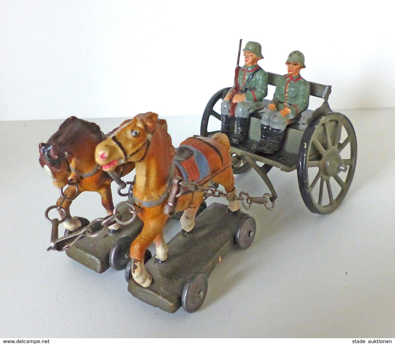 Zwischenkriegszeit Wehrmacht Lineol Figuren Pferdegespann Mit Wagen Und 2 Soldaten Bespielt I-II (altersbedingte Gebrauc - Historia