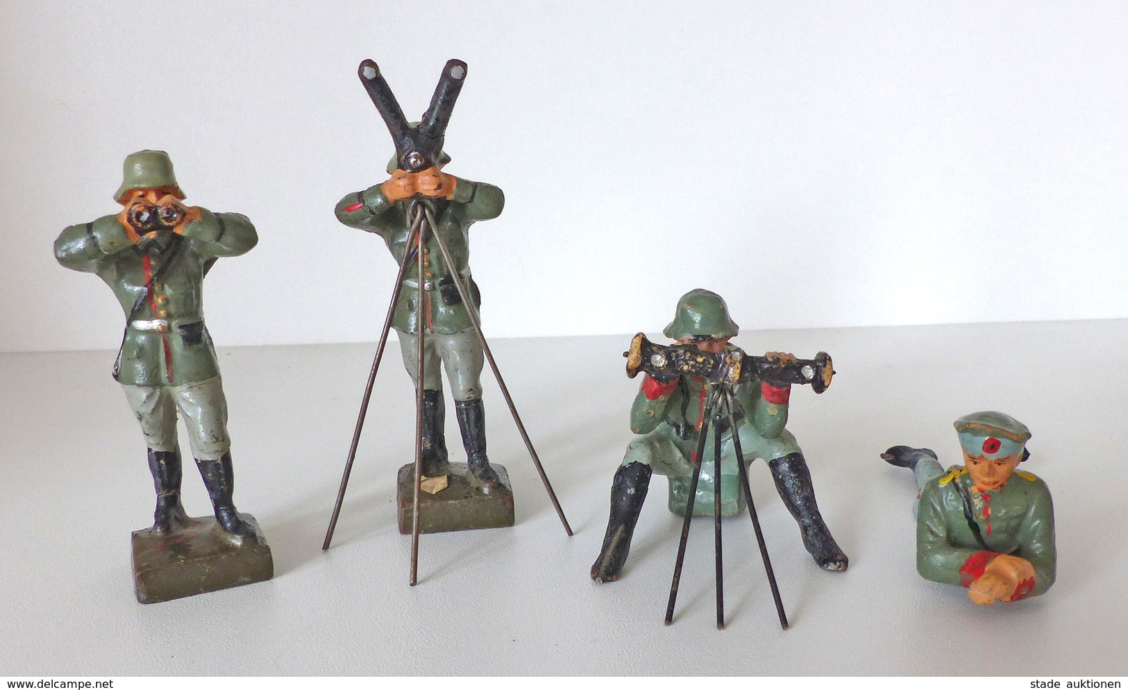 Zwischenkriegszeit Wehrmacht Lineol U. Elastin Figuren 4 Soldaten 1x Mit Entfernungsmesser 1x Scherenfernglas, 1x Ferngl - History