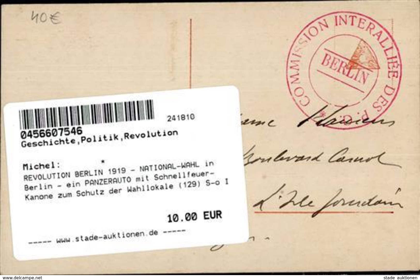 REVOLUTION BERLIN 1919 - NATIONAL-WAHL In Berlin - Ein PANZERAUTO Mit Schnellfeuer-Kanone Zum Schutz Der Wahllokale (129 - Krieg