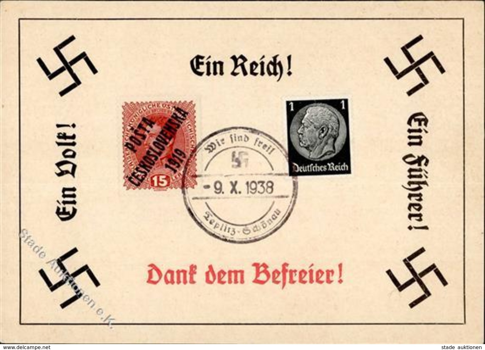 NS-GEDENKBLATT WK II - Befreiungs-S-o TEPLITZ 1938 I - Weltkrieg 1939-45