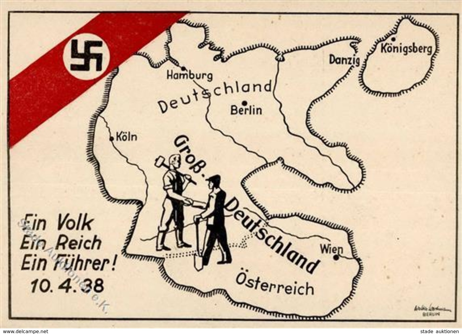 NS-LANDKARTE WK II - GROß-DEUTSCHLAND 10.4.38 - Sign. Künstlerkarte I-II - Guerre 1939-45