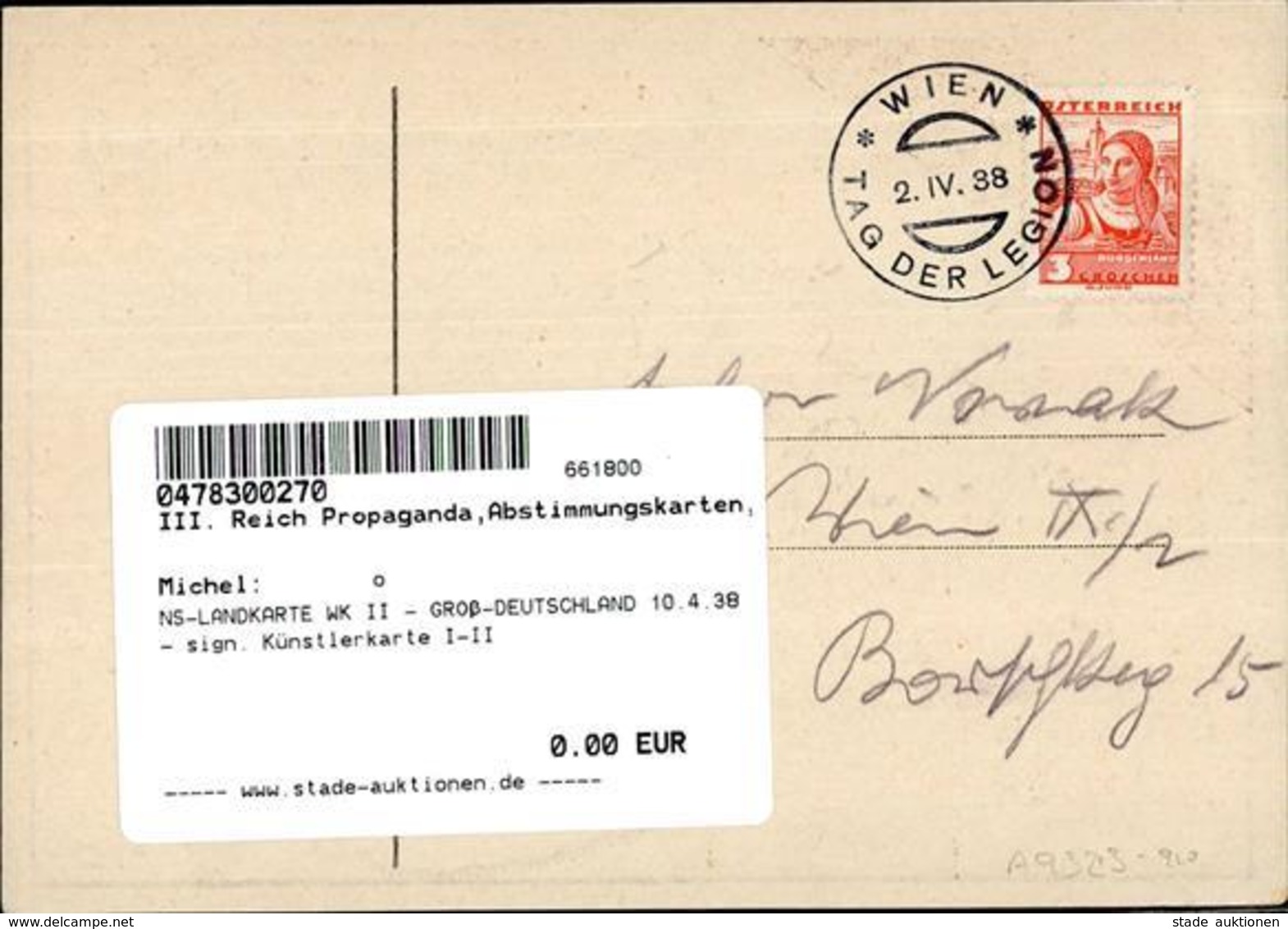NS-LANDKARTE WK II - GROß-DEUTSCHLAND 10.4.38 - Sign. Künstlerkarte I-II - Guerre 1939-45