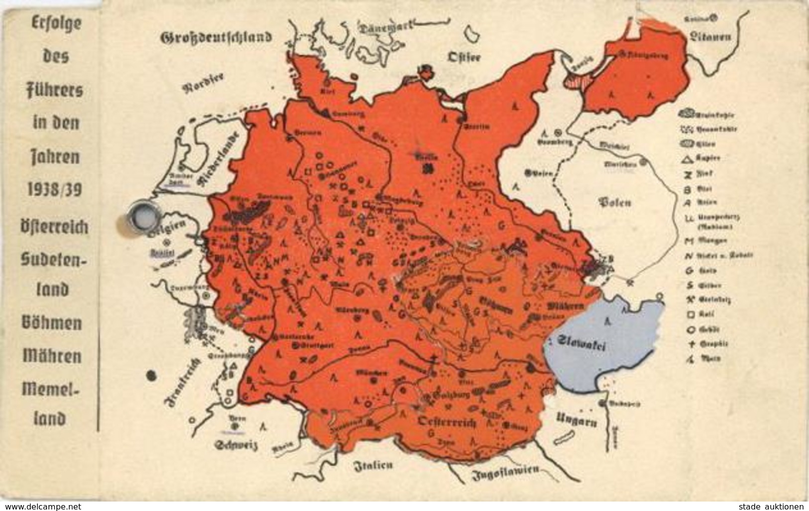 NS-LANDKARTE WK II - MECHANIK-ZIEHKARTE -GROSSDEUTSCHLAND 1938 - 6. Jahr Des Dritten Reiches - Erfolge Des Führers I-II - War 1939-45