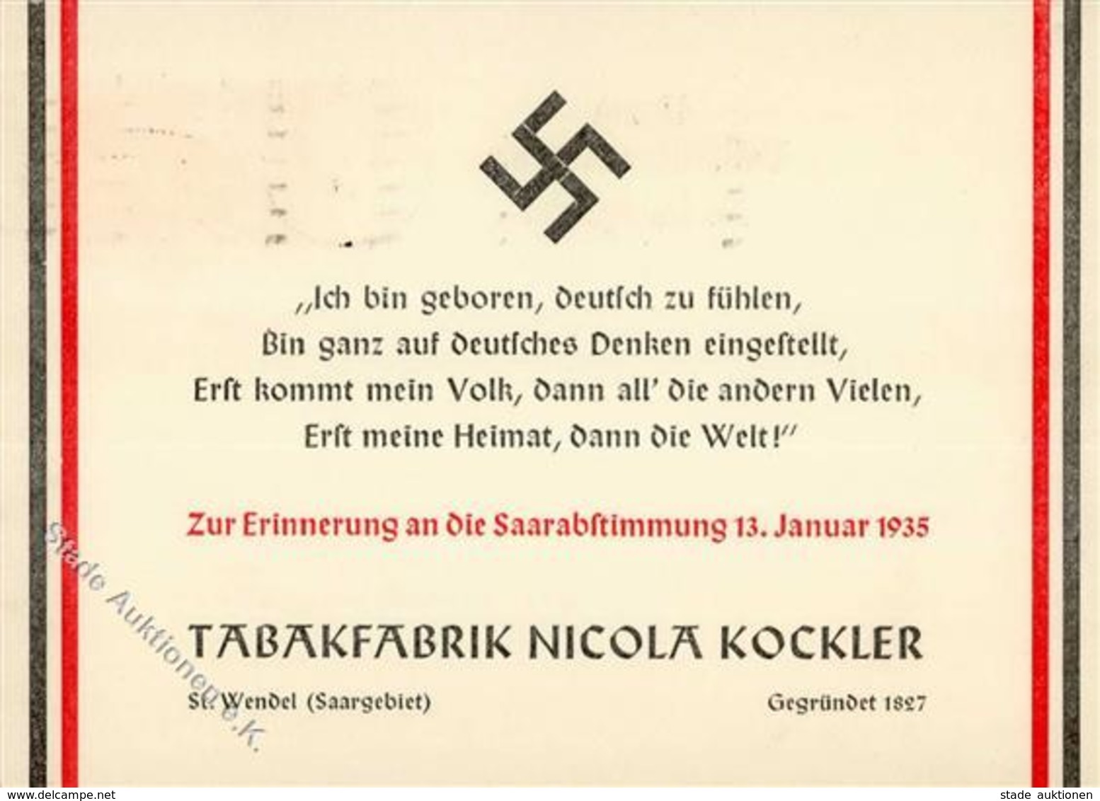 Saarabstimmung WK II Tabakfabrik Nicola Kockler I-II - Weltkrieg 1939-45