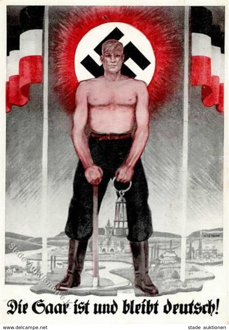 WK II Saarabstimmung Die Saar Ist Und Bleibt Deutsch Künstler-Karte II (Reißnagelloch) - War 1939-45