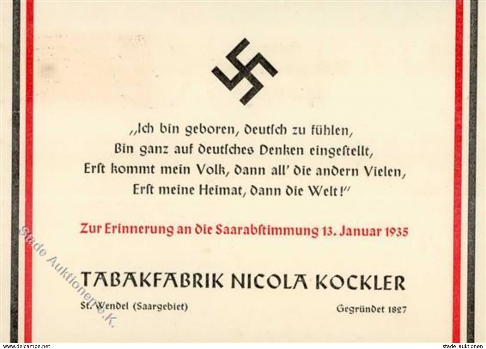 WK II Saarabstimmung Tabakfabrik Nicola Kockler I-II - War 1939-45