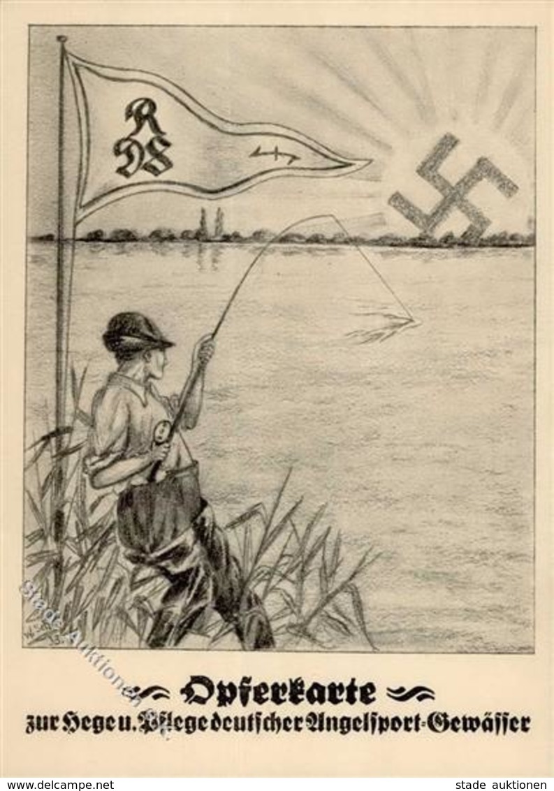 Propaganda WK II - Aufgehende Sonne REICHSVERBAND DEUTSCHER SPORTANGLER - Opferkarte I - Weltkrieg 1939-45