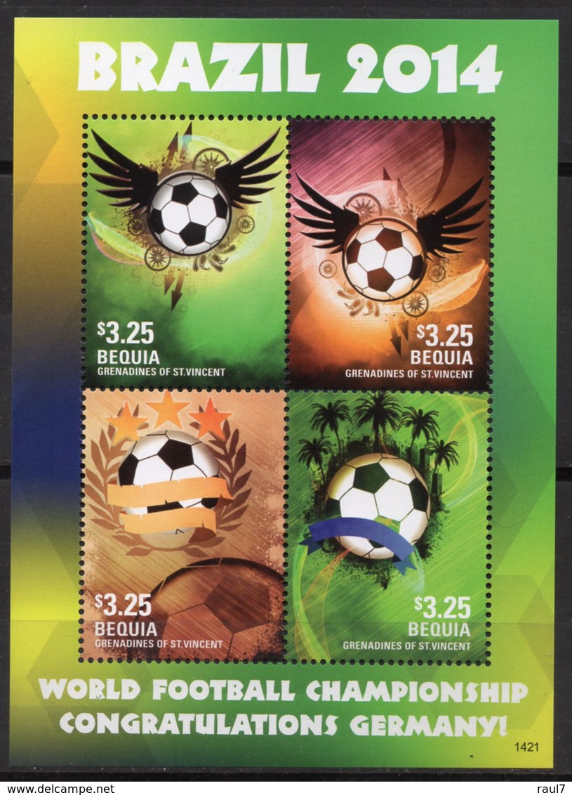 St Vincent (Bequia) 2014 - Mondial De Foot, Rio 2014 - BF 4 Val Neuf // Mnh - St.Vincent Und Die Grenadinen