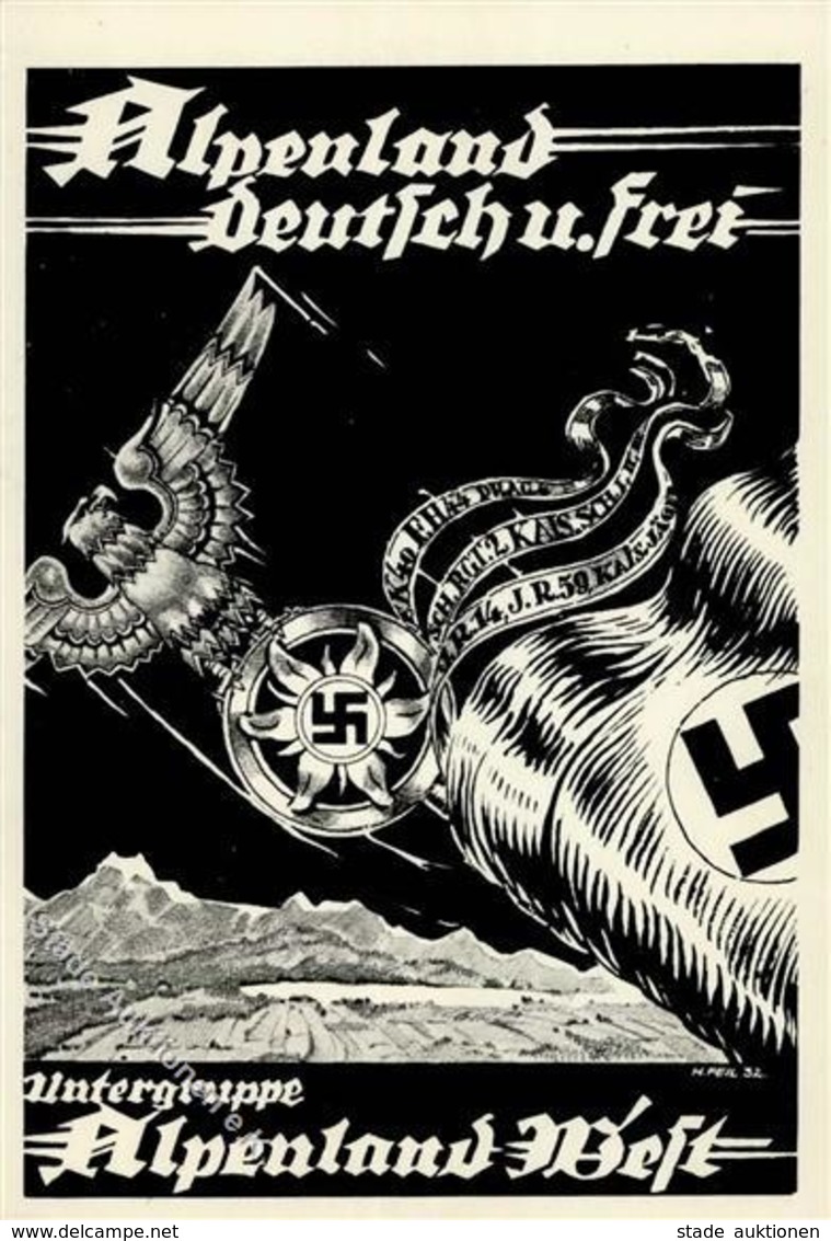 Propaganda WK II Alpenland Deutsch Und Frei Sign. Feil, H. I-II - War 1939-45