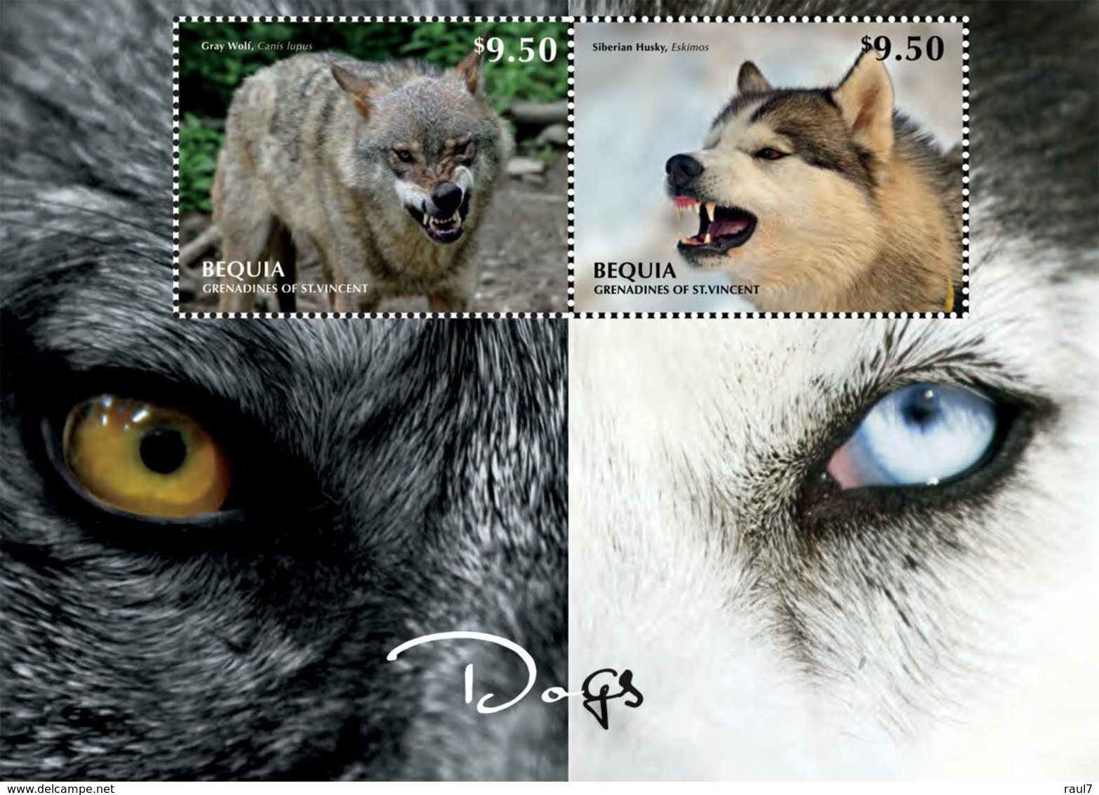 St Vincent (Bequia) 2014 - Chiens, Loup Et Husky Sibérien - BF 2 Val Neuf // Mnh - St.Vincent & Grenadines