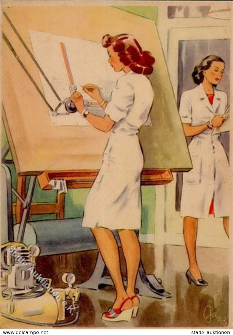 Propaganda WK II Frauen Schaffen Für Euch Die Technische Zeichnerin Sign. Gagelmann Künstlerkarte I-II Femmes - Weltkrieg 1939-45